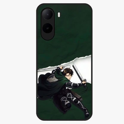 Emerald War Vanguard Glass Case showing flat back view with powerful warrior themed artwork and glossy glass finish.