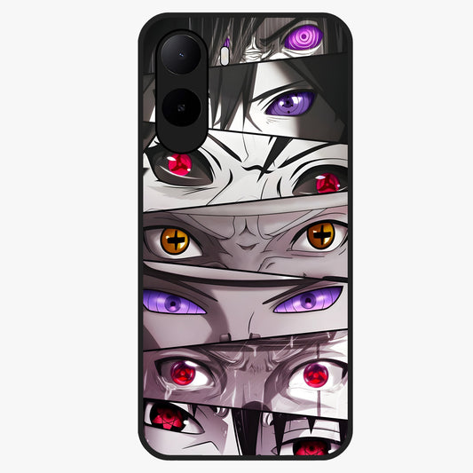Eyes of Destiny Glass Case showing flat back view with striking eye themed artwork and glossy glass finish.