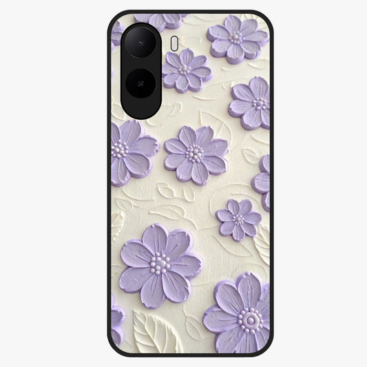 Floral Wall Art With Purple Flowers Glass Case showing flat back view with purple flower artwork and glossy glass finish.
