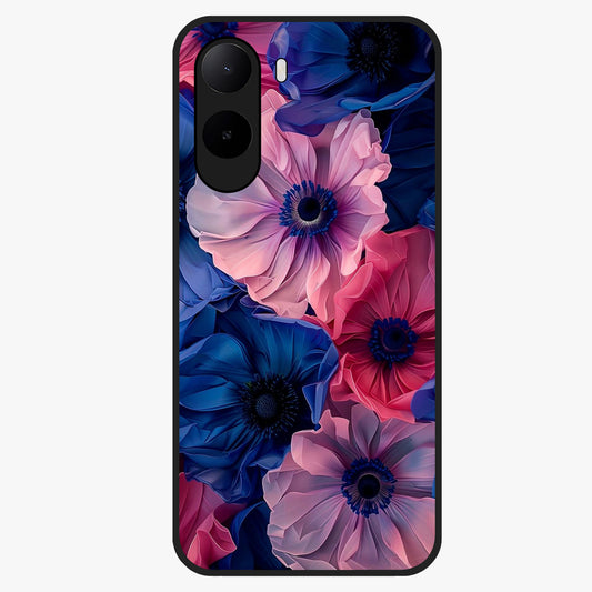 Flower Paper Art Pattern Glass Case showing flat back view with paper cut style floral artwork and glossy glass finish.