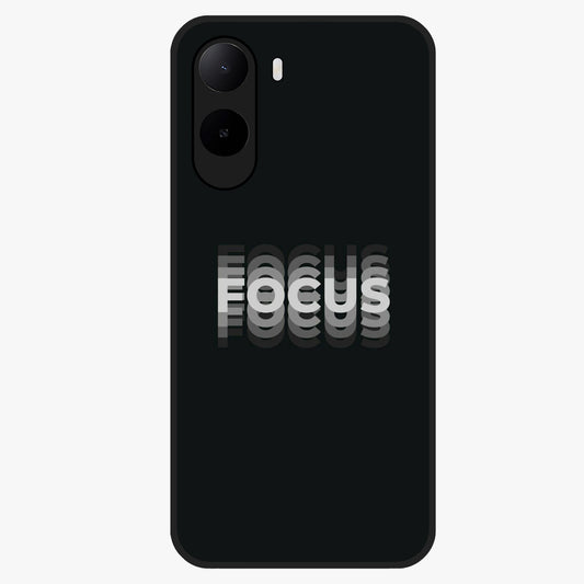 Focus Mode On Glass Case showing flat back view with bold motivational typography design and glossy glass finish.