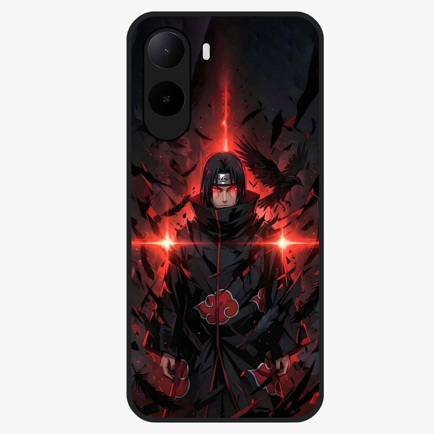 Focused Blade Discipline Glass Case showing flat back view with warrior sword themed artwork and glossy glass finish.