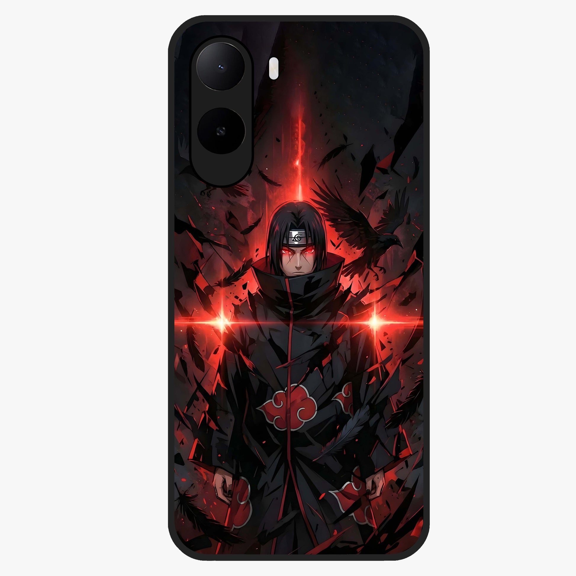 Focused Blade Discipline Glass Case showing flat back view with warrior sword themed artwork and glossy glass finish.