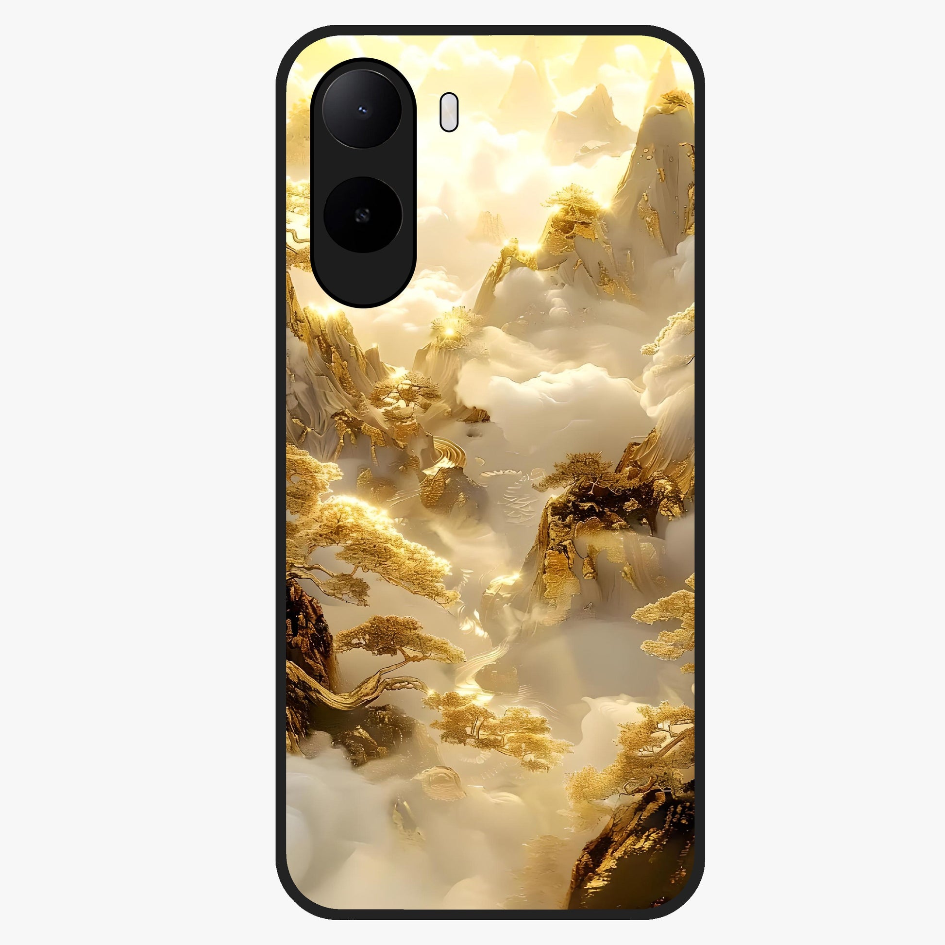 Gates Of Illumination Glass Case showing flat back view with mystical illuminated gate artwork and glossy glass finish.