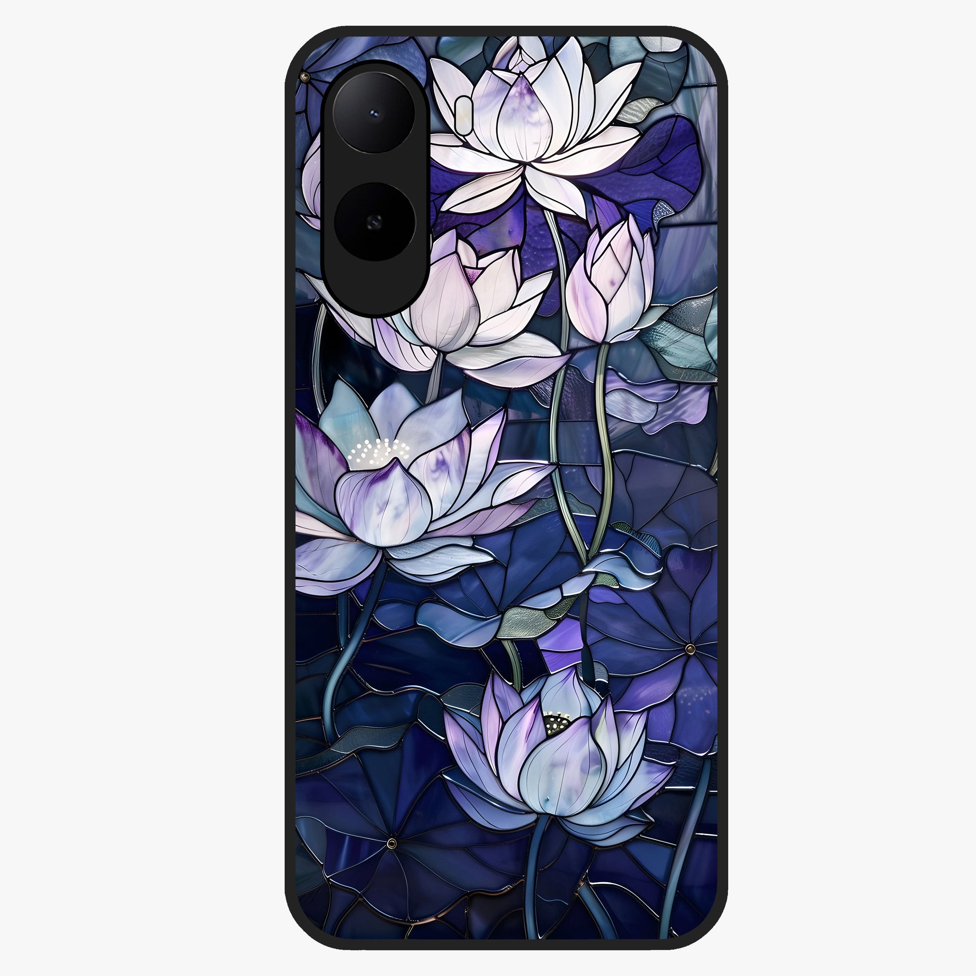 Gloss Petal Rush Glass Case showing flat back view with glossy flower petal artwork and smooth glass finish.