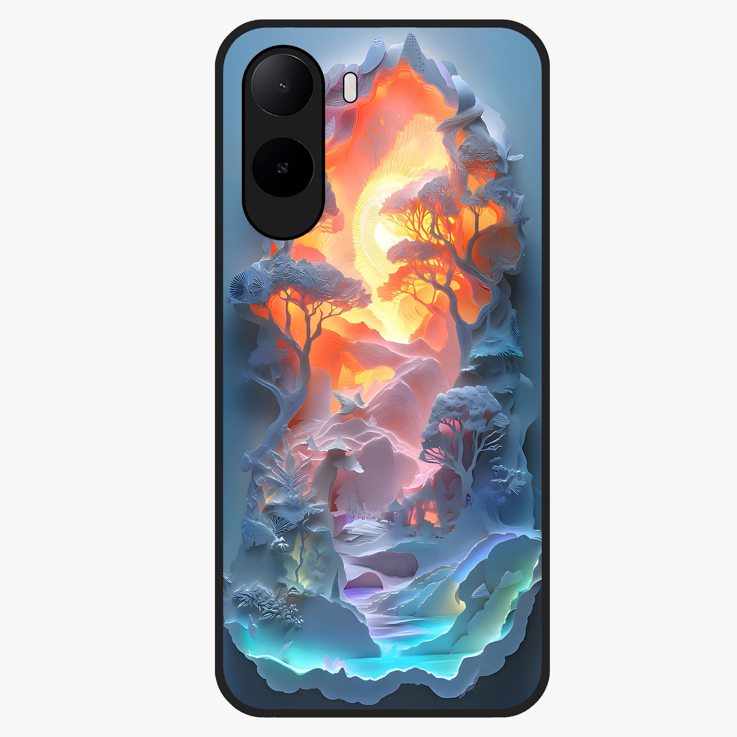 Glow Forest Portal Glass Case showing flat back view with glowing forest portal artwork and glossy glass finish.