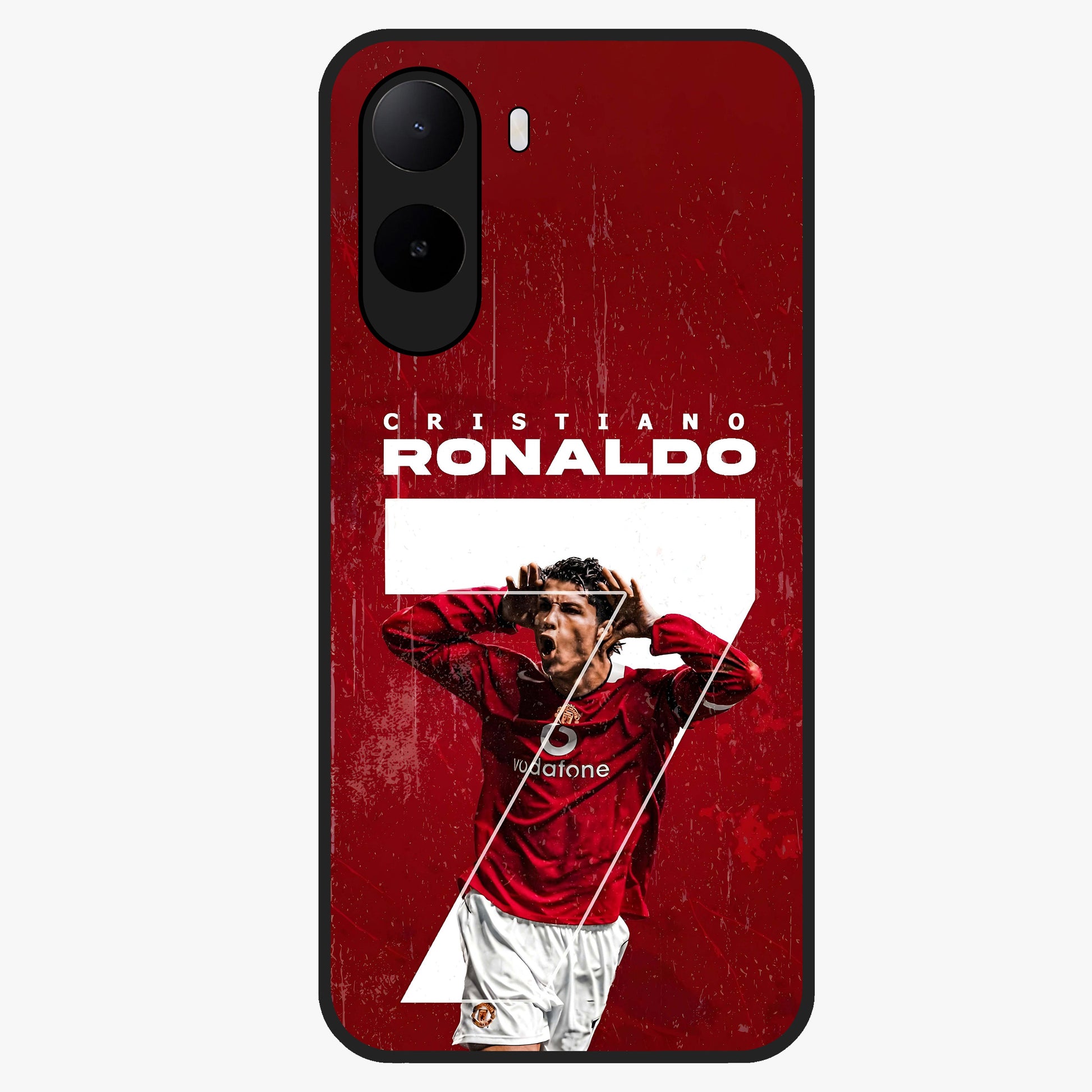 Goal Celebration Legacy Glass Case showing flat back view with football celebration inspired artwork and glossy glass finish.