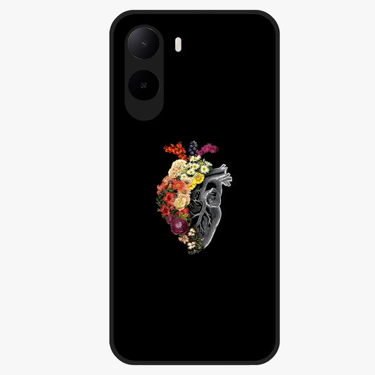 Heart With Flowers Glass Case showing flat back view with heart shaped floral artwork and glossy glass finish.