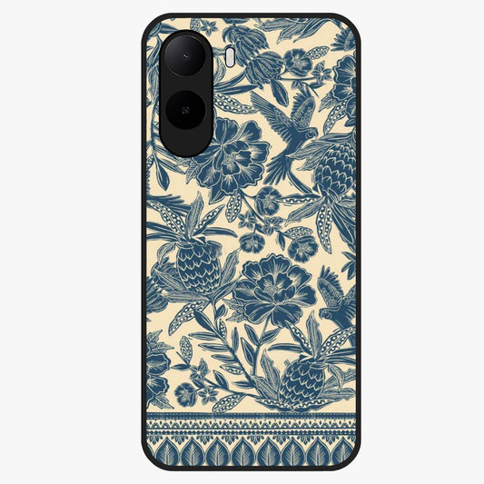 Heirloom Wild Bloom Glass Case showing flat back view with vintage inspired wild flower artwork and glossy glass finish.