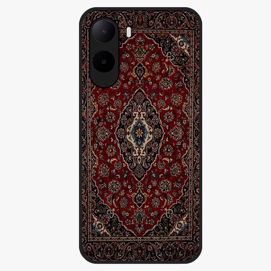 Heritage Carpet Royale Glass Case showing flat back view with ornate Persian carpet inspired pattern and glossy glass finish.