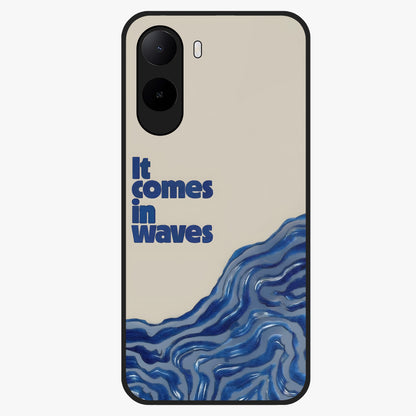 It Comes In Waves Quote Glass Case showing flat back view with inspirational wave themed quote artwork and glossy glass finish.
