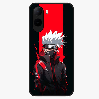 Kakashi Scarlet Shadow Glass Case showing flat back view with powerful anime ninja artwork and glossy glass finish.