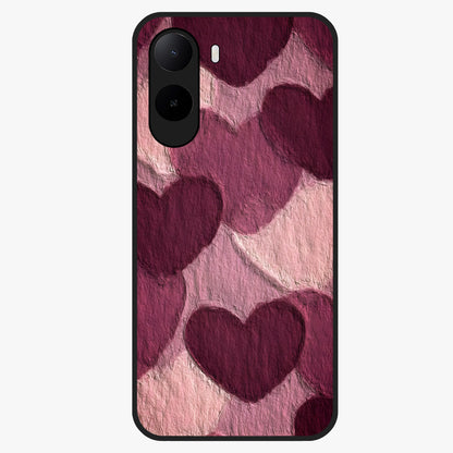 Layered Paper Hearts Glass Case showing flat back view with layered paper heart artwork and glossy glass finish.