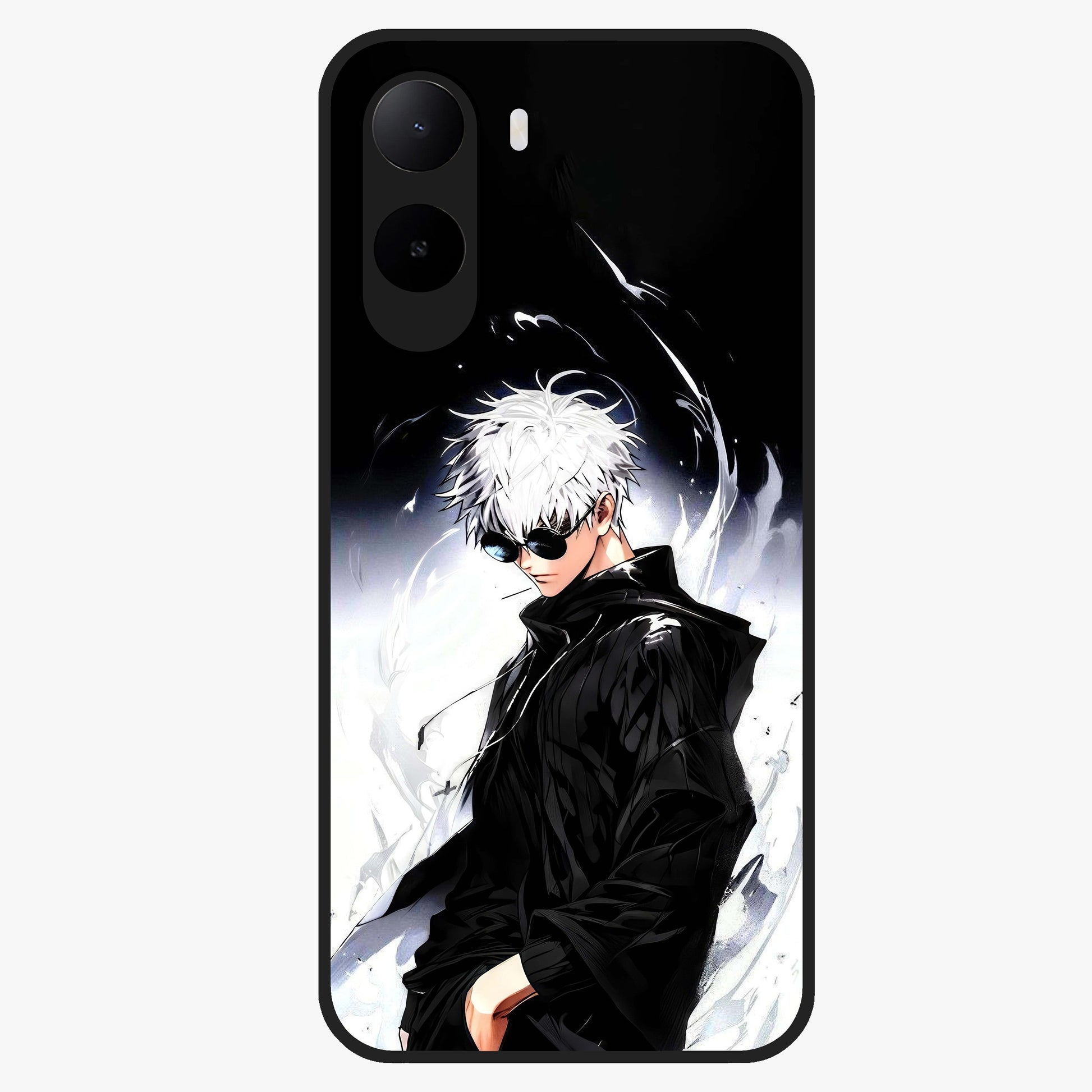 Limitless Shadow King Glass Case showing flat back view with powerful shadow warrior artwork and glossy glass finish.