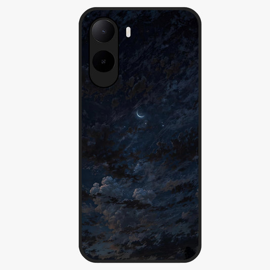 Lunar Veil Silence Glass Case showing flat back view with mystical moon veil artwork and glossy glass finish.