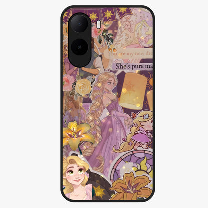 Magical Tangled Dream Glass Case showing flat back view with dreamy tangled artwork and glossy glass finish.