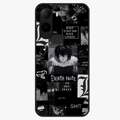 Midnight Chaos Mind Glass Case showing flat back view with abstract dark themed artwork and glossy glass finish.