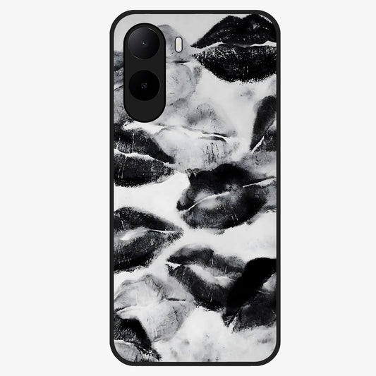 Midnight Kiss Marks Glass Case showing flat back view with lipstick kiss mark artwork and glossy glass finish.