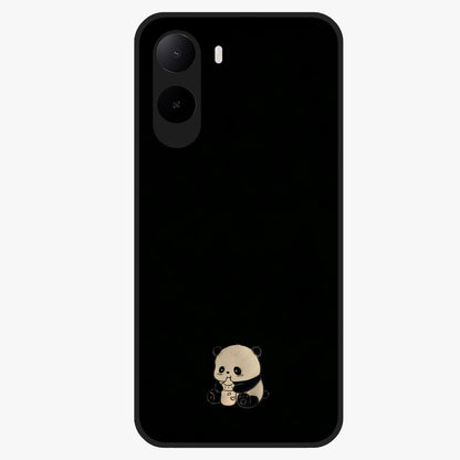 Midnight Panda Love Glass Case showing flat back view with cute panda themed artwork and glossy glass finish.
