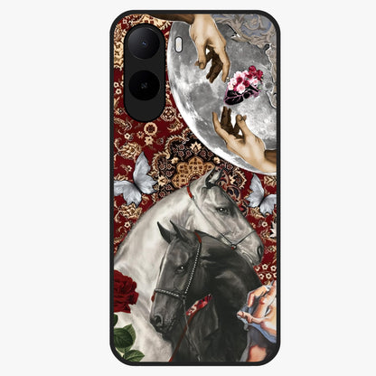 Moonlit Royal Stallion Glass Case showing flat back view with majestic horse under moonlight artwork and glossy glass finish.