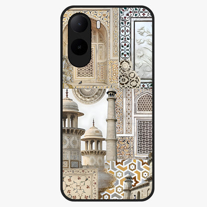 Mughal Marble Legacy Glass Case showing flat back view with intricate Mughal inspired marble pattern and glossy glass finish.