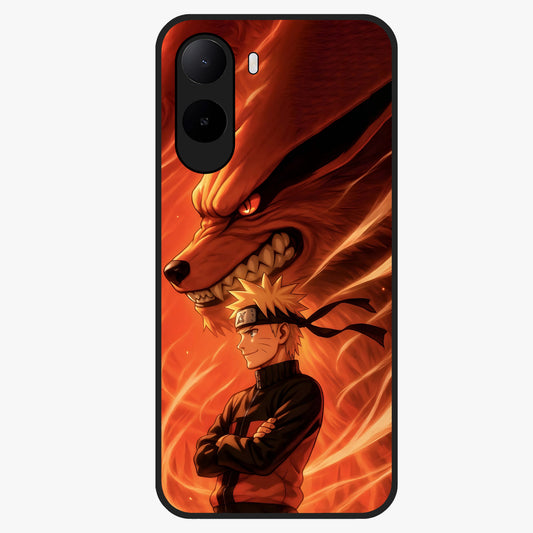 Nine Tails Legacy Glass Case showing flat back view with powerful nine-tailed fox inspired artwork and glossy glass finish.