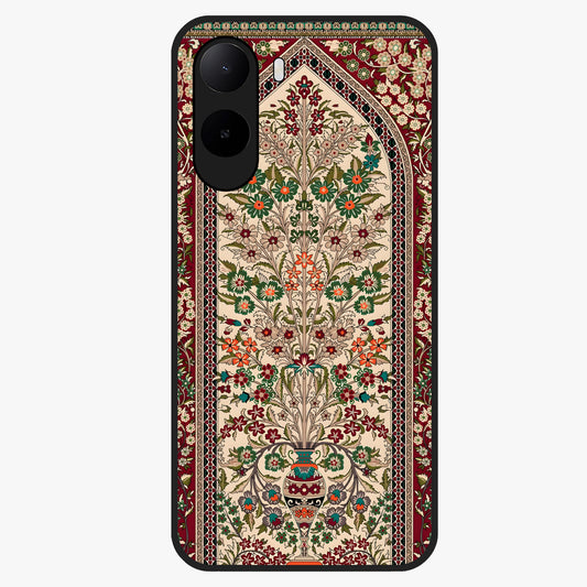 Persian Inspired Glass Case showing flat back view with ornate Persian style pattern artwork and glossy glass finish.