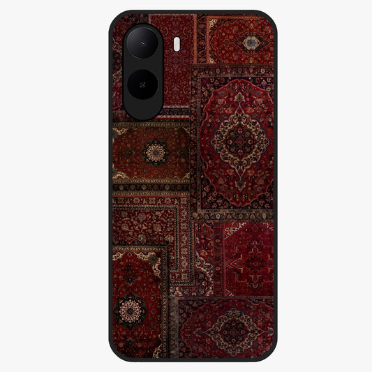 Persian Velvet Tale Glass Case showing flat back view with luxurious Persian velvet pattern artwork and glossy glass finish.