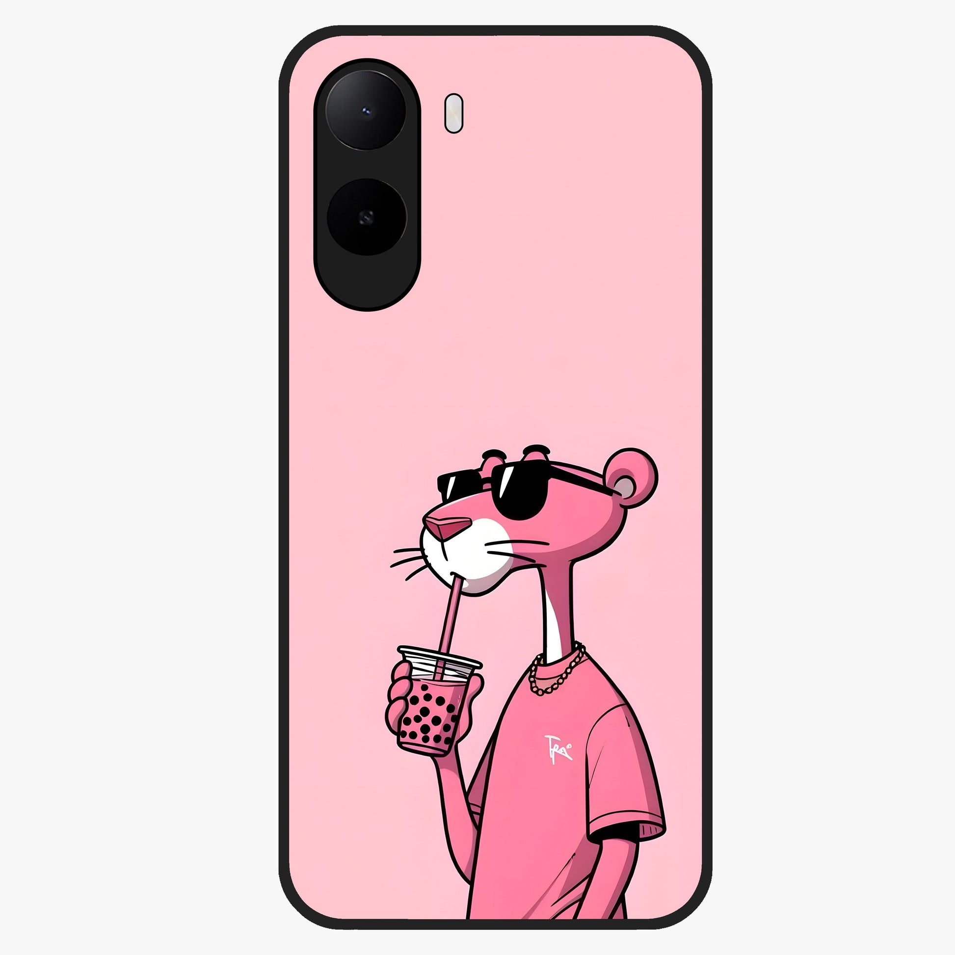 Pink Panther Glass Case showing flat back view with iconic pink panther artwork and glossy glass finish.