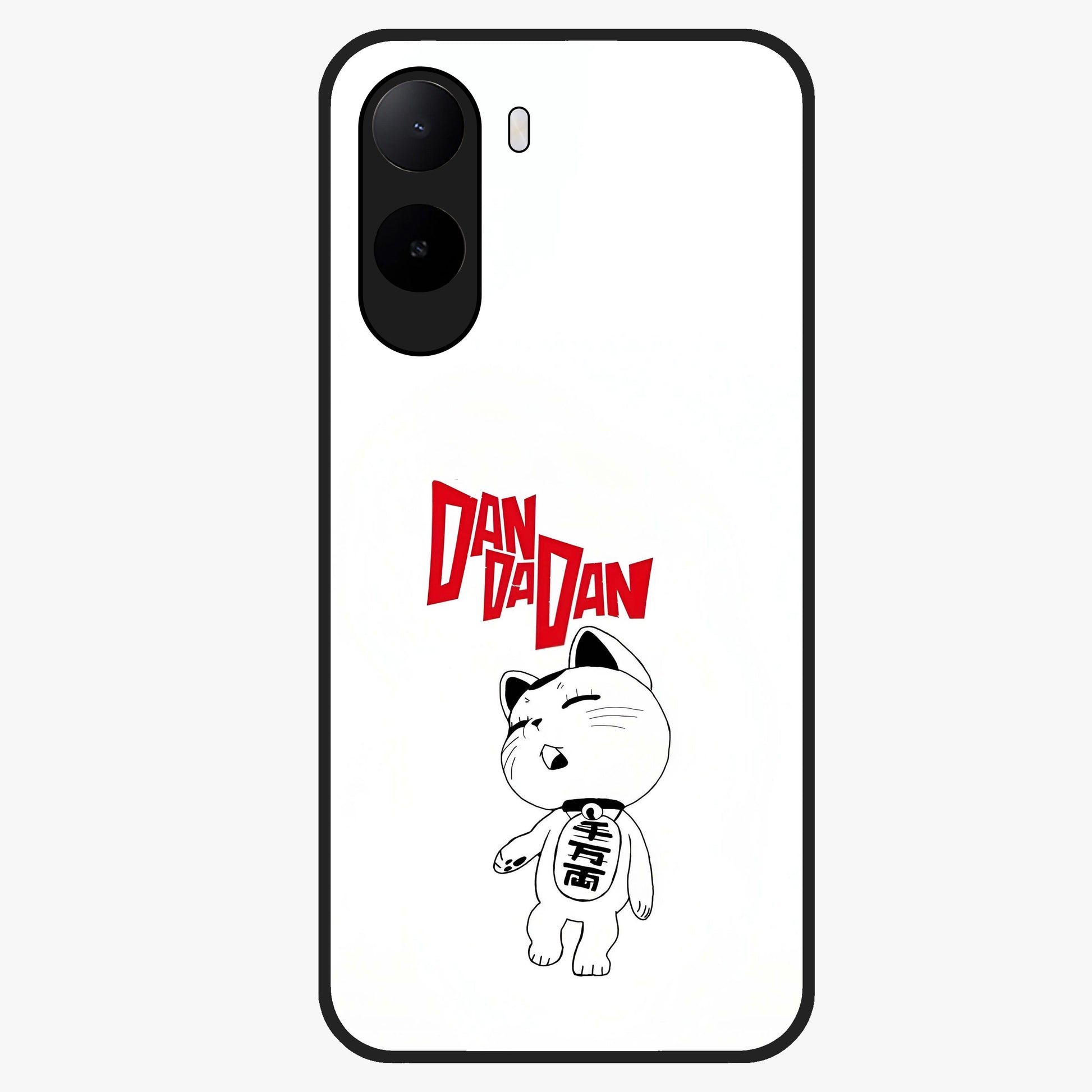 Playful Spirit Charm Glass Case showing flat back view with cheerful charm themed artwork and glossy glass finish.