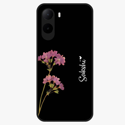 Riching Lavender Flower Custom Name Glass Case showing flat back view with lavender floral artwork and personalized name design.