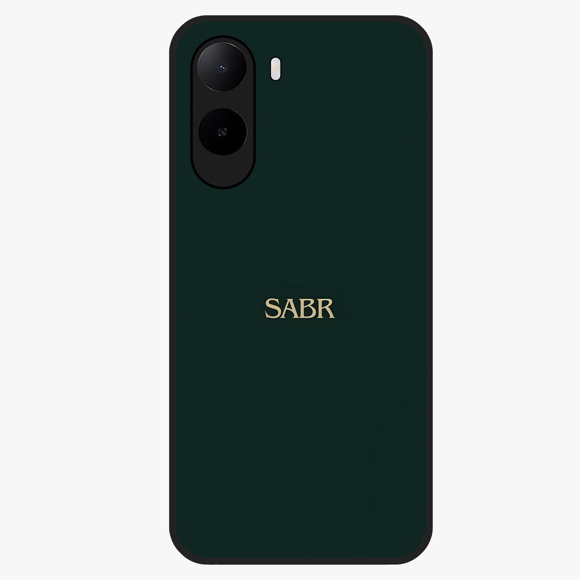 Sabr Minimal Patience Glass Case showing flat back view with minimalist typography artwork and glossy glass finish.