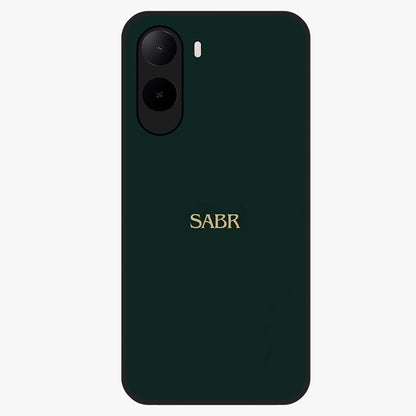 Sabr Minimal Patience Glass Case showing flat back view with minimalist typography artwork and glossy glass finish.