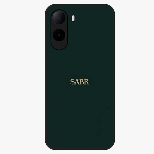 Sabr Minimal Patience Glass Case showing flat back view with minimalist typography artwork and glossy glass finish.