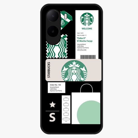 Starbucks Mocha Glass Case showing flat back view with coffee inspired artwork and glossy glass finish.