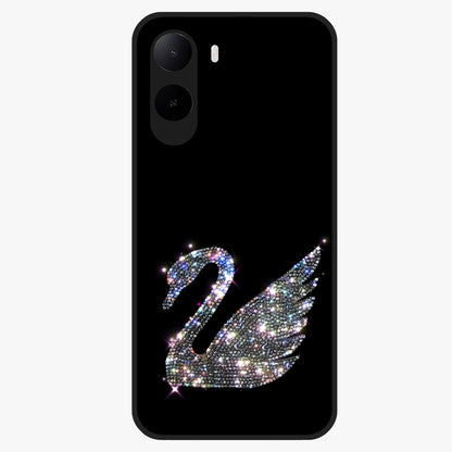 Starlit Swan Grace Glass Case showing flat back view with graceful swan artwork under starry sky and glossy glass finish.