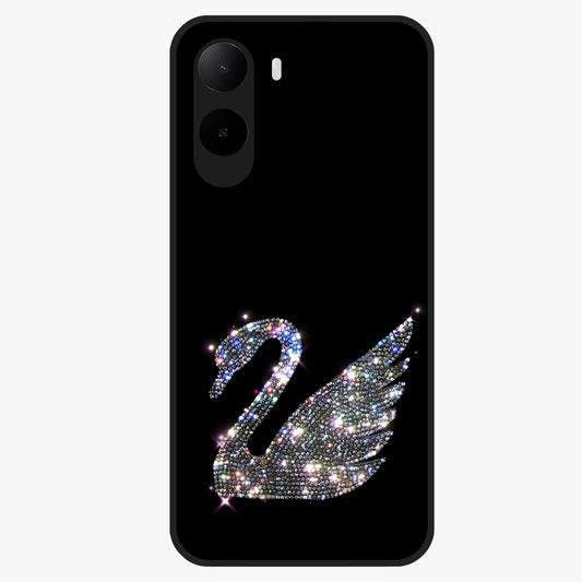 Starlit Swan Grace Glass Case showing flat back view with graceful swan artwork under starry sky and glossy glass finish.