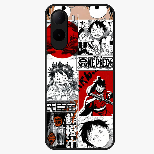Strawhat Chaos Panels Glass Case showing flat back view with anime inspired chaos panel artwork and glossy glass finish.