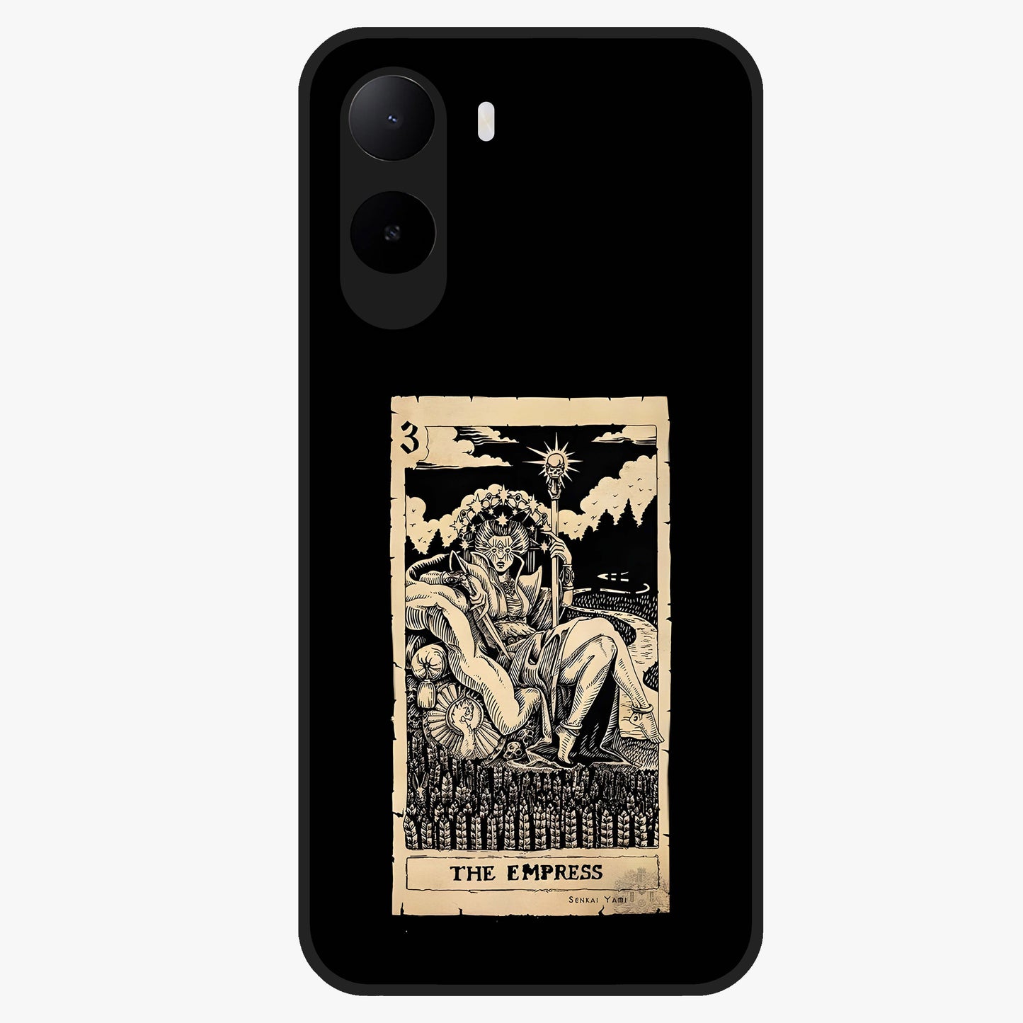 The Empress Glass Case showing flat back view with regal feminine artwork and glossy glass finish.