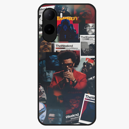 The Weeknd Glass Case showing flat back view with music inspired artistic portrait artwork and glossy glass finish.