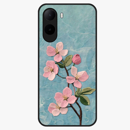 Threaded Blossom Breeze Glass Case showing flat back view with delicate blossom artwork and glossy glass finish.