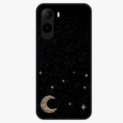 Twinkle Star With Half Moon Glass Case showing flat back view with star and half moon artwork and glossy glass finish.