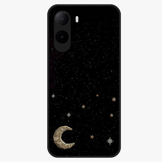 Twinkle Star With Half Moon Glass Case showing flat back view with star and half moon artwork and glossy glass finish.