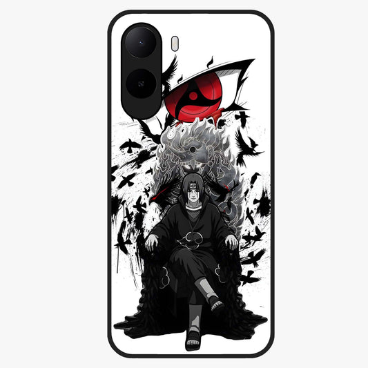 Uchiha Shadow Throne Glass Case showing flat back view with cosmic underwater themed artwork and glossy glass finish.
