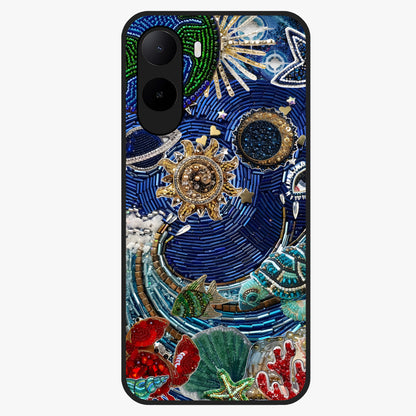 Universe Underwater Spark Glass Case showing flat back view with cosmic underwater themed artwork and glossy glass finish.