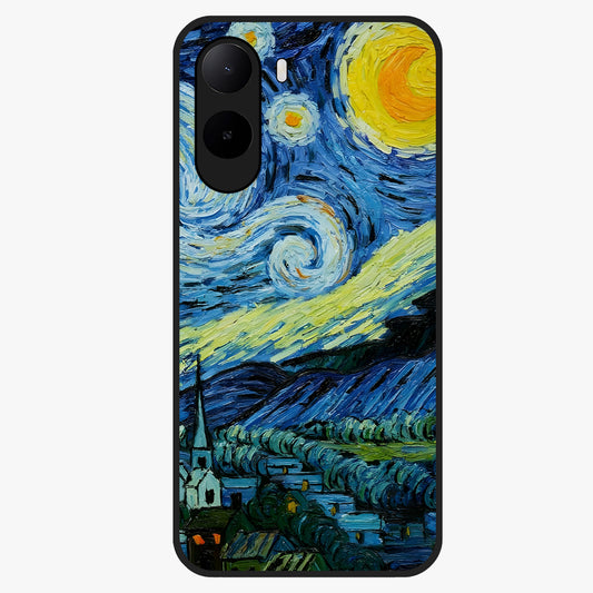 Van Gogh Art Glass Case showing flat back view with classic painterly artwork inspired by Van Gogh style and glossy glass finish.