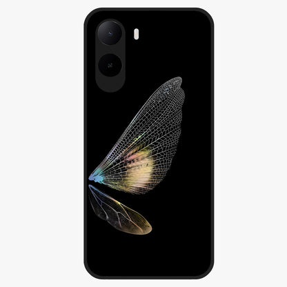 Whispers Of Wings Glass Case showing flat back view with graceful wing inspired artwork and glossy glass finish.