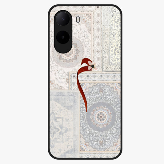 White Aesthetic Bow Glass Case showing flat back view with minimal bow artwork and glossy glass finish.