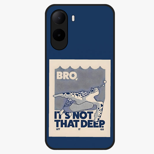 Worry Less Swim Glass Case showing flat back view with playful motivational artwork and glossy glass finish.
