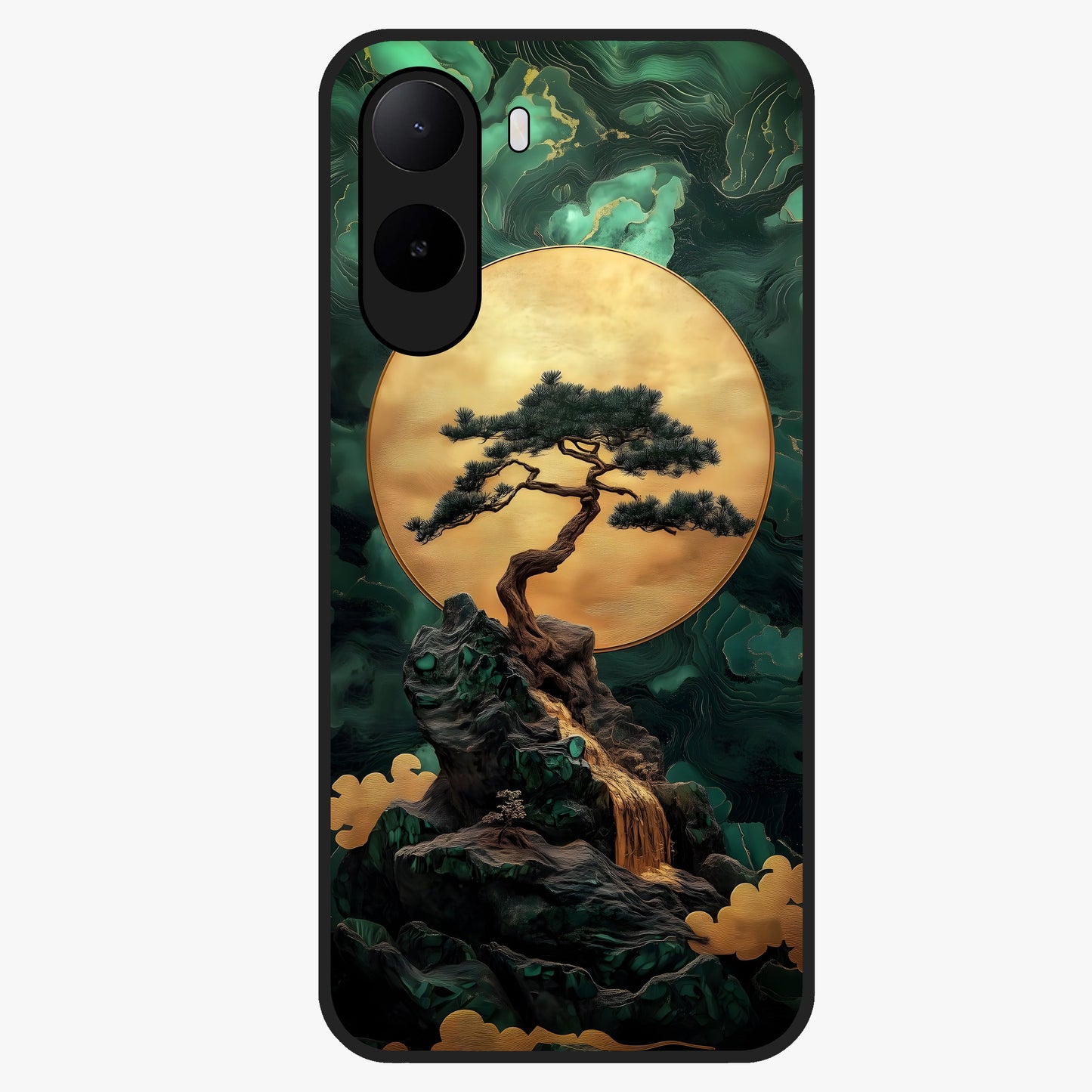 Zen Moon Rise Glass Case showing flat back view with calm moonrise artwork and glossy glass finish.